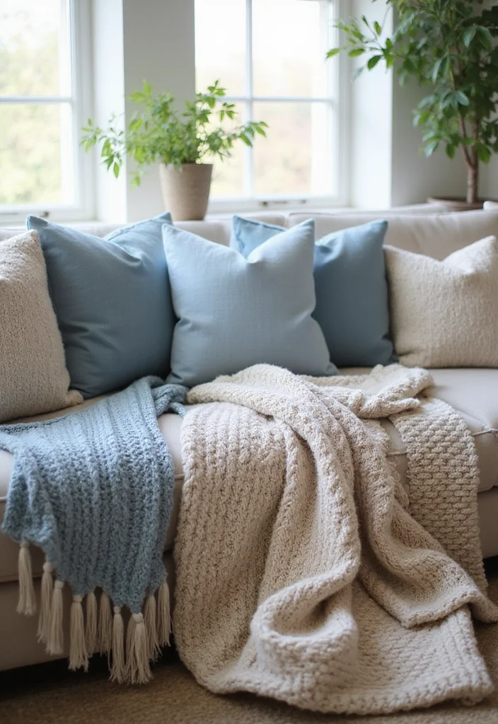 15 Beach Design Essentials to Create a Relaxing Coastal Haven (Wait Until You See #10!) - 7. Textured Throws and Pillows 1