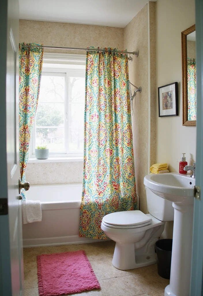 15 Ingenious Tiny Bathroom Decor Hacks You Need to Try Right Now! - 14. Decorative Shower Curtain 1