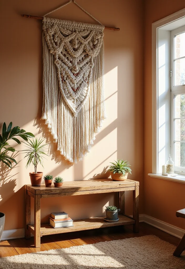 21 Stunning Boho Style Ideas to Elevate Your Living Room Decor! - 1. Eye-Catching Macramé Wall Hangings 1