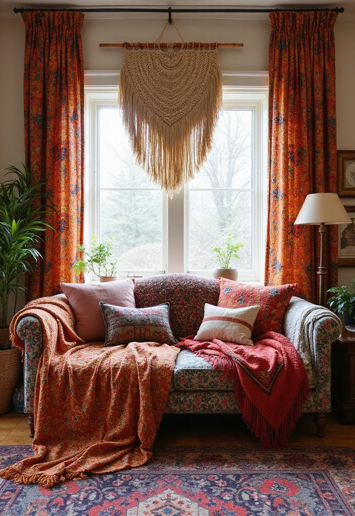 21 Stunning Boho Style Ideas to Elevate Your Living Room Decor! - 10. Bohemian Textiles and Fabrics 1