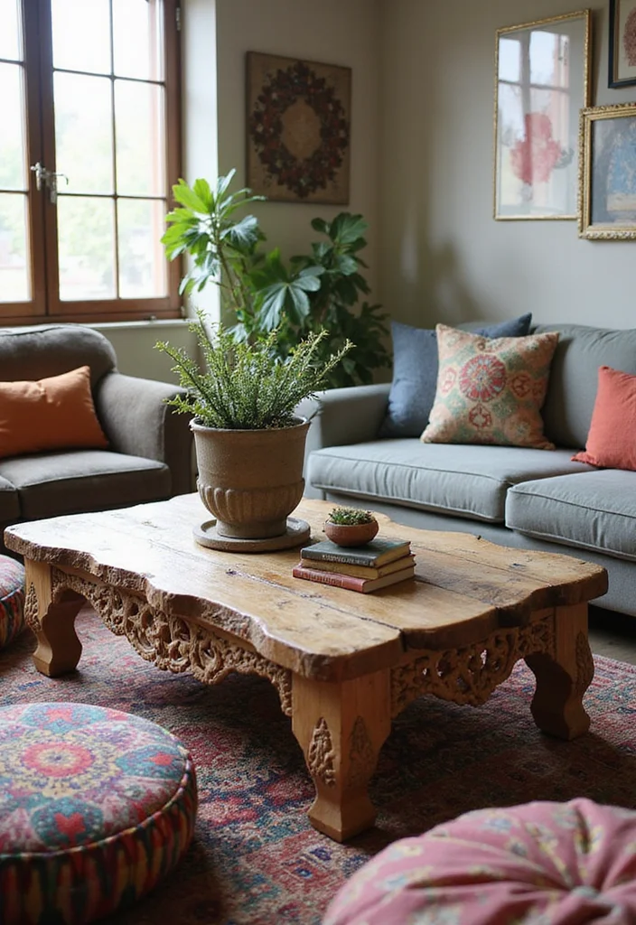 21 Stunning Boho Style Ideas to Elevate Your Living Room Decor! - 14. Unique Coffee Tables 1