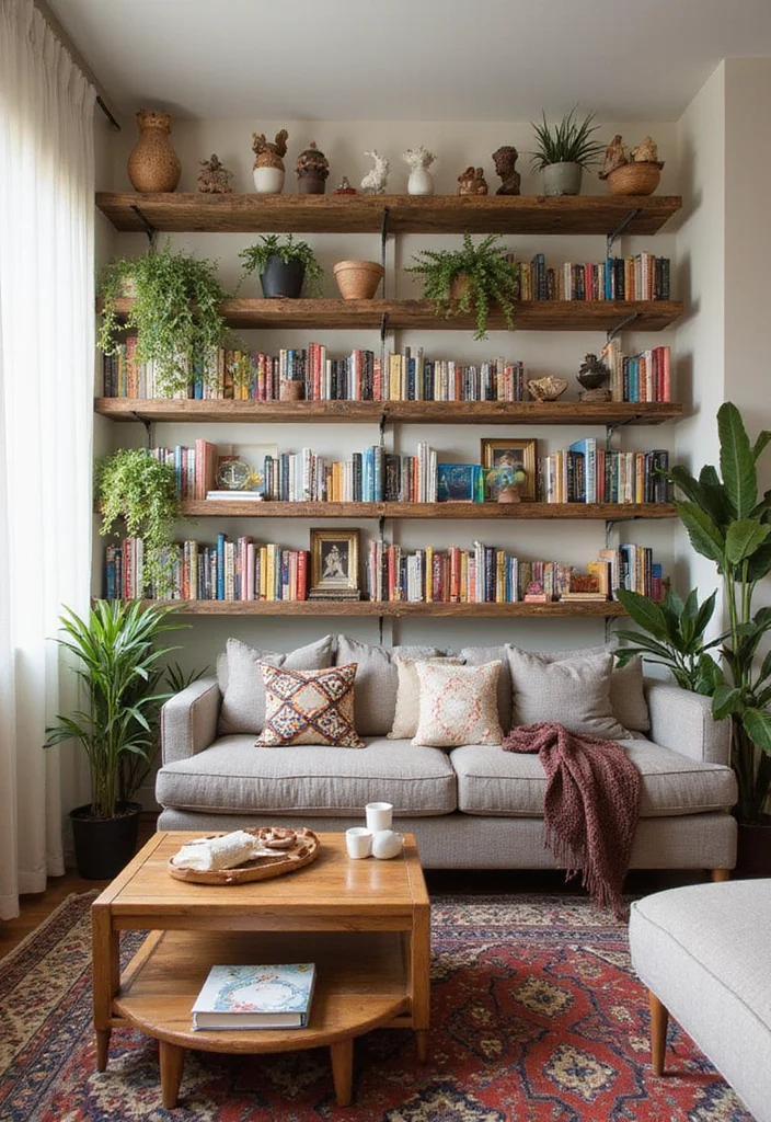 21 Stunning Boho Style Ideas to Elevate Your Living Room Decor! - 15. Creative Shelving Solutions 1