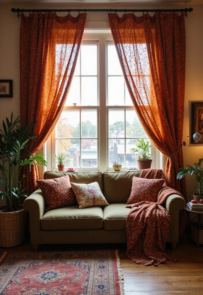 21 Stunning Boho Style Ideas to Elevate Your Living Room Decor! - 18. Unique Window Treatments 1