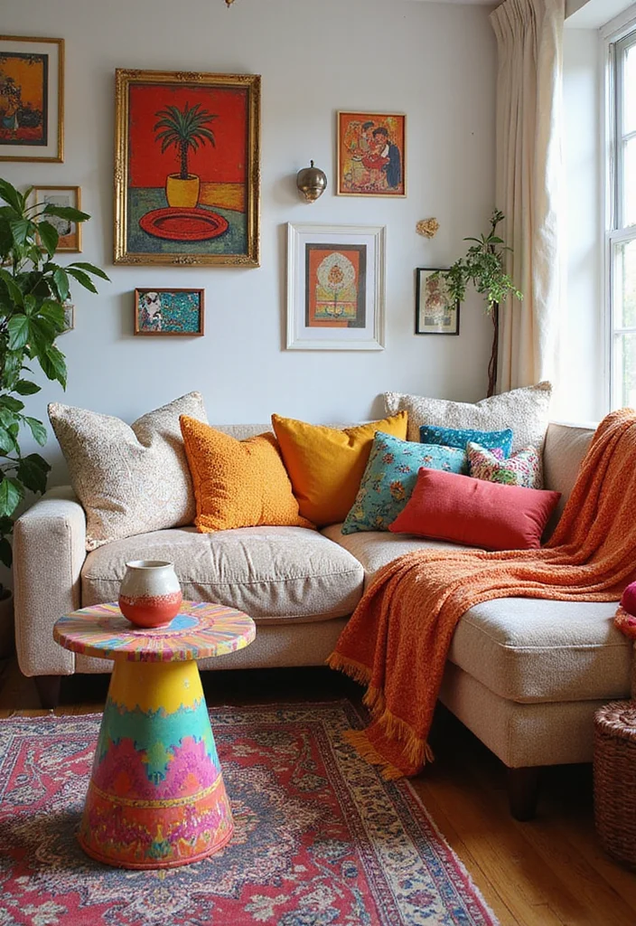 21 Stunning Boho Style Ideas to Elevate Your Living Room Decor! - 19. Colorful Accents and Accessories 1