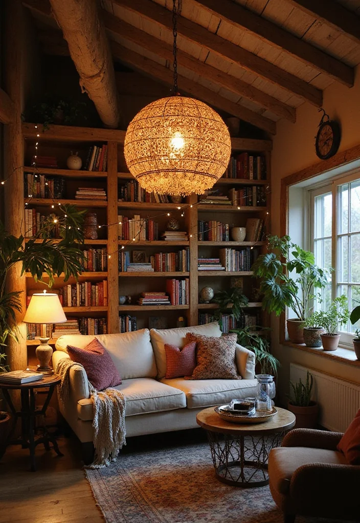 21 Stunning Boho Style Ideas to Elevate Your Living Room Decor! - 6. Unique Lighting Fixtures 1