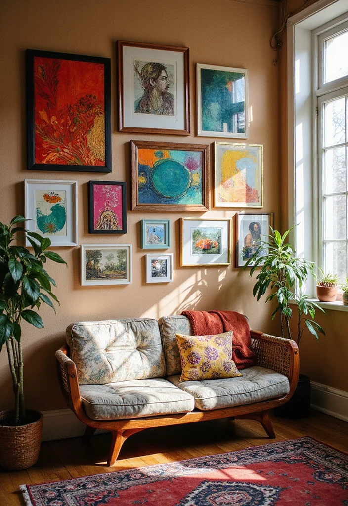 21 Stunning Boho Style Ideas to Elevate Your Living Room Decor! - 7. Artistic Wall Art 1
