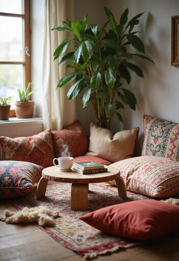 21 Stunning Boho Style Ideas to Elevate Your Living Room Decor! - 8. Cozy Nooks with Floor Cushions 1