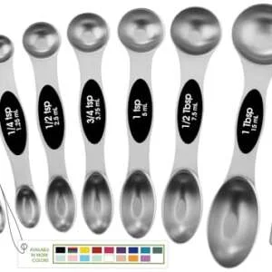 Spring Chef Magnetic Measuring Spoons Set with Strong N45 Magnets, Heavy Duty Stainless Steel Metal, Fits in Most Kitchen Spice Jars for Baking & Cooking, BPA Free, Black, Set of 8 with Leveler