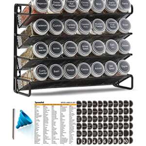 SpaceAid Spice Rack Organizer with 28 Spice Jars, 386 Spice Labels, Chalk Marker and Funnel Set for Cabinet, Countertop, Pantry, Cupboard or Door & Wall Mount - 28 Jars, 13.4" W × 10.8" H, Black