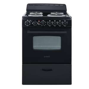 Avanti ERU240P1B Electric Range Oven Compact Design, 2.6-Cu.Ft. Capacity with 4 Coil Burners, Framed Glass Door, Storage Drawer and Broiler with Pan Perfect for Apartment RV Tiny Home, 24-Inch, Black