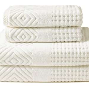 Texere 100% Organic Cotton Diamond Jacquard 700 GSM Luxury Bath Towel Sets - Ultra Soft and Absorbent Hotel and Spa Quality (Diamond, Cream, 2 Bath & 2 Hand Towels)