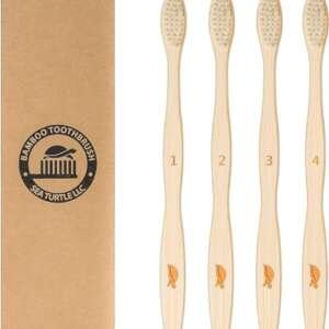 Sea Turtle Plant-Based Bristles, Bamboo Toothbrushes, Soft Natural Toothbrush for Adults (4 Pack)