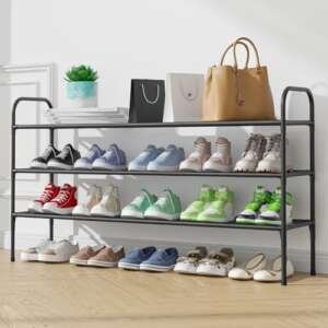 Kitsure Shoe Rack for Closet, Shoe Rack for Front Door Entrance, Sturdy Shoe Shelf, Stackable Closet Shoe Organizer for Garage, Space-Saving Shoe Rack Cabinet, Shoe Rack, Black, Large