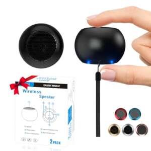 AUKSKY 2Pack Portable Mini Speaker, Bluetooth Tiny Speaker,Wireless Micro Speaker for Phone/PC/Tablet, Rechargeable Battery, Built-in Microphone, Cute Mini Speaker with Strap to Carry, Black