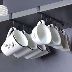 AliCH 2pcs Mug Hooks Under Cabinet Mug Holder Rack,Nail Free Adhesive Coffee Cups Holder Hanger for Cups/Kitchen Utensils/Ties Belts/Scarf/Keys Storage, Fit for 0.8inch Thickness Shelf or Less (BLA)