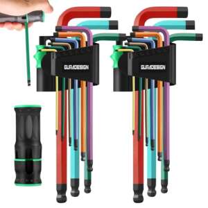 GURADESIGN 19-Piece Allen Wrenches Set, Hex Key Set,Metric and SAE Allen Key Set Extra Long with Ball End T-Handle, MM(1.5mm-10mm),SAE(5/64"-3/8") Chrome Vanadium Steel