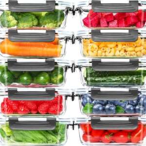 Skroam 10 Pack Glass Meal Prep Containers, Glass Airtight Food Storage Containers with Lids, Pantry Kitchen Storage Containers for Lunch, Food Storage, Meal Prep, Glass Lunch Bento Boxes - 22 OZ