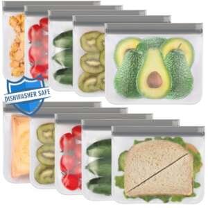 Lerine 10 Pack Reusable Sandwich Bags Dishwasher Safe, Reusable Quart Bags Extra Thick Leak-proof Reusable Storage Bags Silicone for Marinate Meats, Cereal, Sandwich, Travel Items, Home Organization