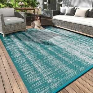 MontVoo Outdoor Rug Waterproof 5x8 ft Outdoor Carpet Patio Rug Mat Reversible RV Camping Rug Plastic Straw Outside Rug for Balcony Porch Deck Picnic Beach-Boho Outdoor Area Rug for Patio Decor Teal