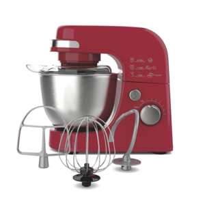 Hamilton Beach Electric Stand Mixer, 4 Quarts, Dough Hook, Flat Beater Attachments, Splash Guard 7 Speeds with Whisk, Red