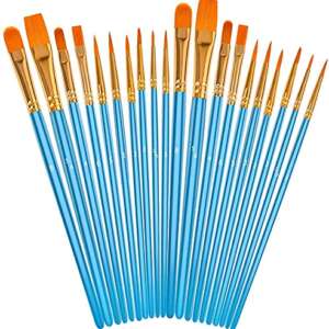 Soucolor Acrylic Paint Brushes Set, 20Pcs Round Pointed Tip Artist Paintbrushes for Acrylic Painting Oil Watercolor Canvas Boards Rock Body Face Nail Art, Halloween Pumpkin Ceramic Crafts Supplies